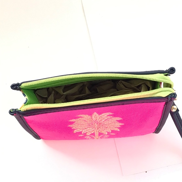 SPARTINA Daufuskie Island Wristlet Pouch Linen Leather Bag Pink Floral Paisley - Picture 4 of 16